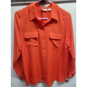 Liz Claiborne Madrid Orange Button Down Long Sleeve Blouse Shirt Large NOS